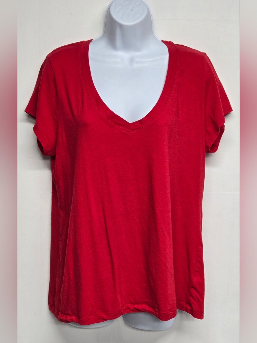 Ambiance 2X Vintage Red Short Sleeve Tee Shirt Top V Neck Stretch